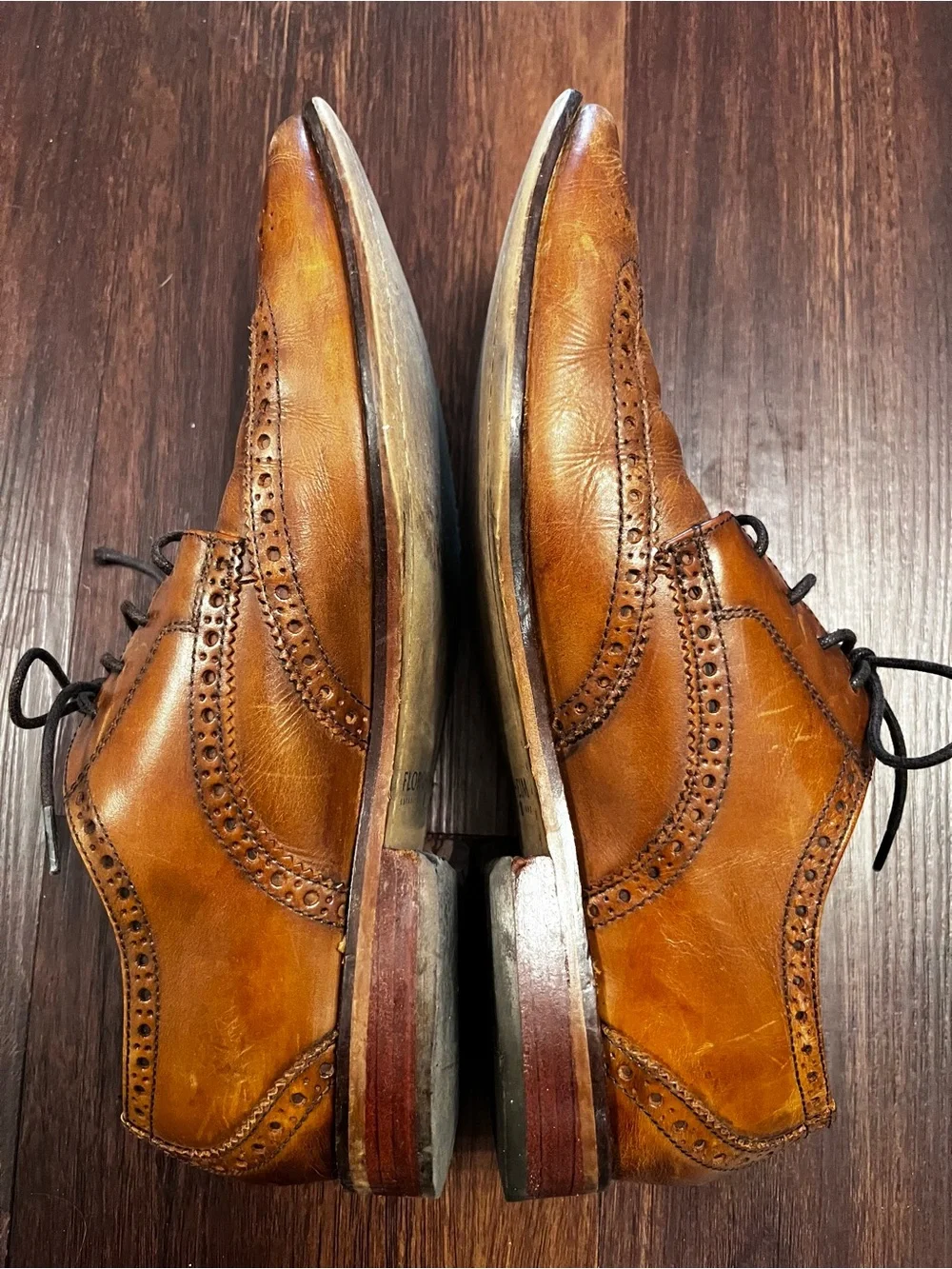 Florsheim Cognac Brown Leather Wingtip Derbys Oxford dress shoes size 10